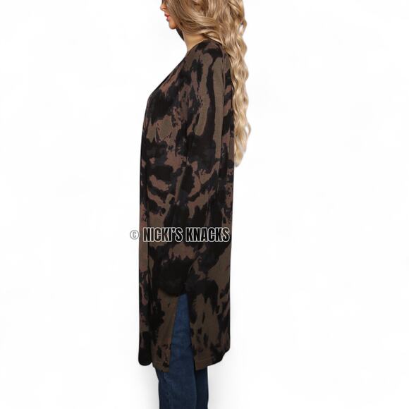 Peyton Jensen Camo Duster Cardigan Evereve Green Open Front Knit Sweater Size M - Picture 3 of 9